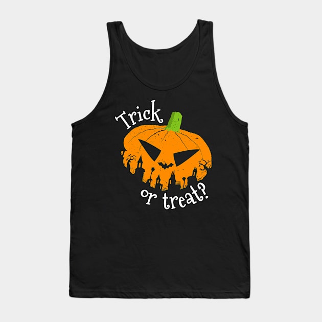 Trick or Treat Halloween Pumpkin Tank Top by propellerhead